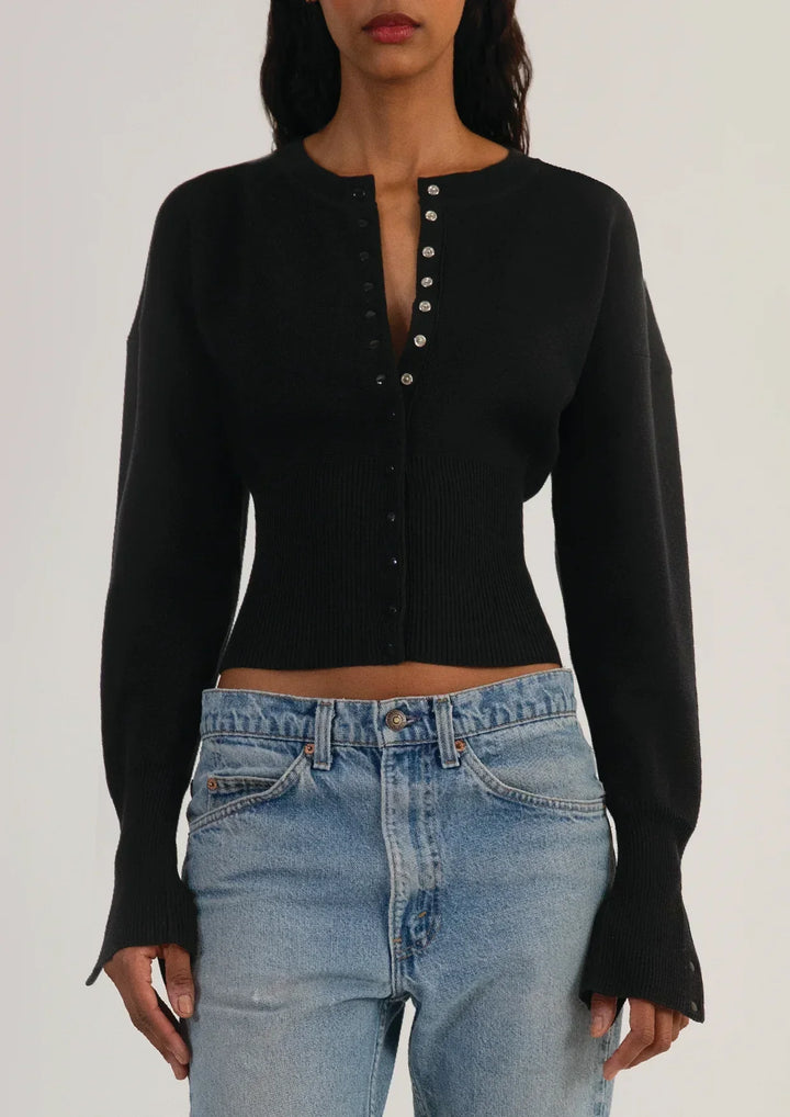 Women’s Ribbed Knit Cropped Cardigan Slim Fit Long Sleeve