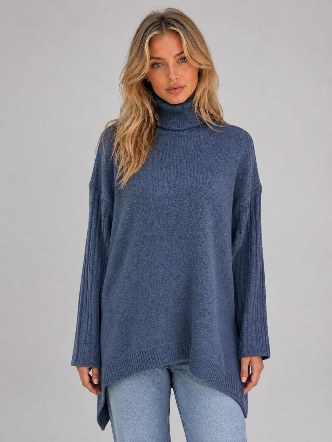 Longline Jumper Womens Funnel Neck Side Split Brushed Knit Long Sleeve - image 2