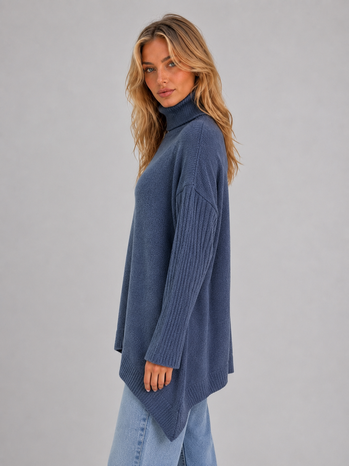 Longline Jumper Womens Funnel Neck Side Split Brushed Knit Long Sleeve - image 7