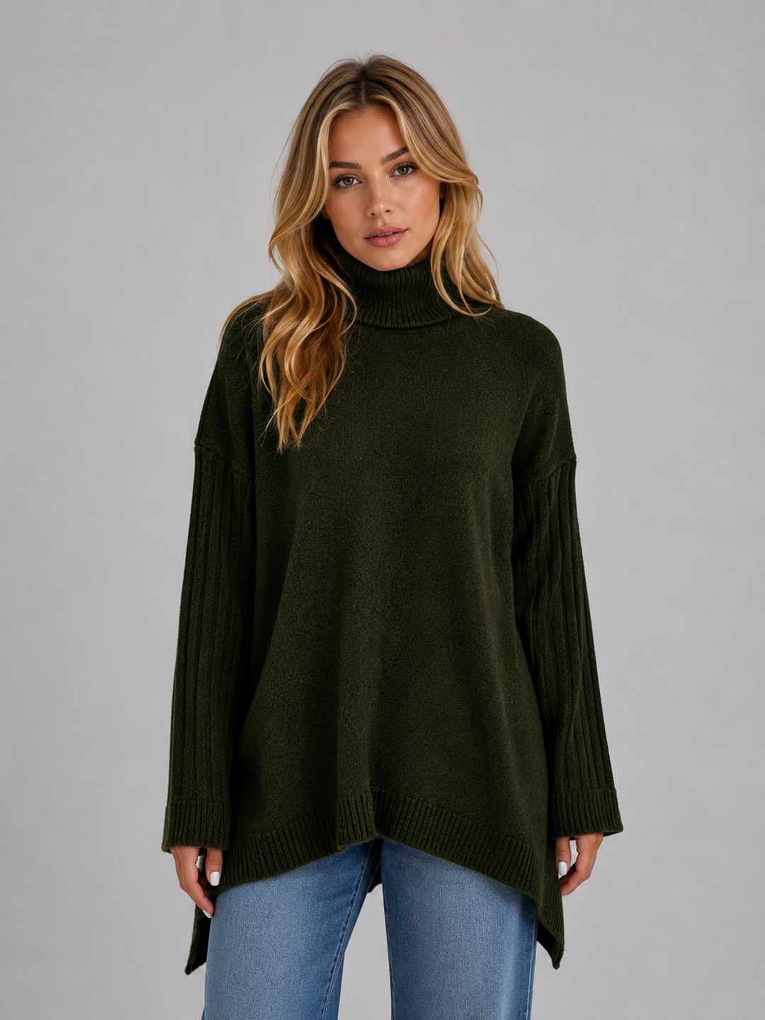 Longline Jumper Womens Funnel Neck Side Split Brushed Knit Long Sleeve - image 6