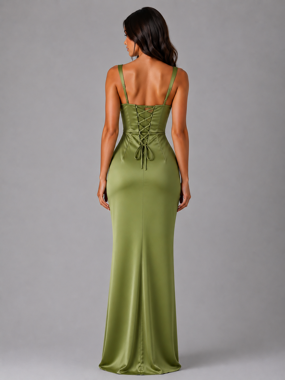 Maxi Dress Womens Satin Feel Ruched Waist Square Neck Strappy