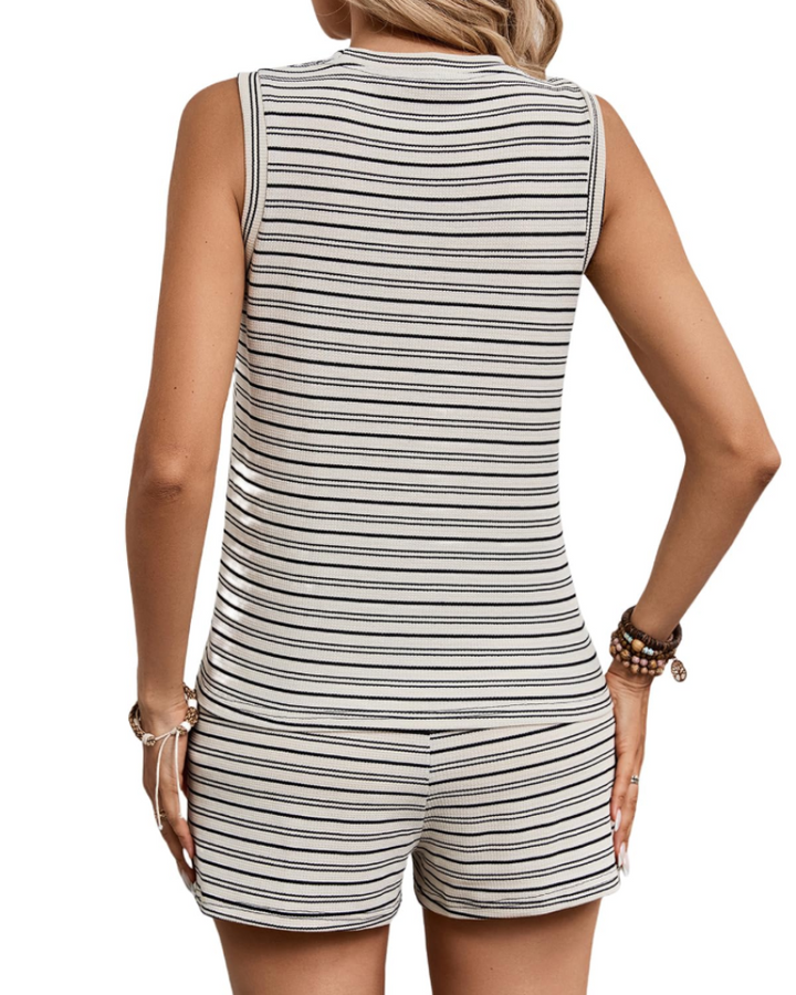 Co-ord Set Womens Striped Vest Top and Shorts Twist Front Side Pockets Summer - image 3