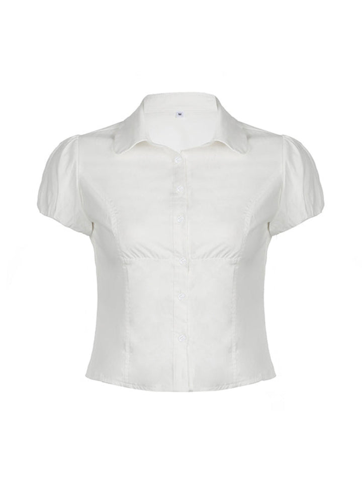 Women’s Slim Fit Button Down Shirt Deep V Neck Short Sleeve