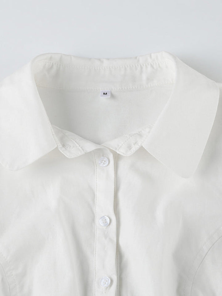 Women’s Slim Fit Button Down Shirt Deep V Neck Short Sleeve