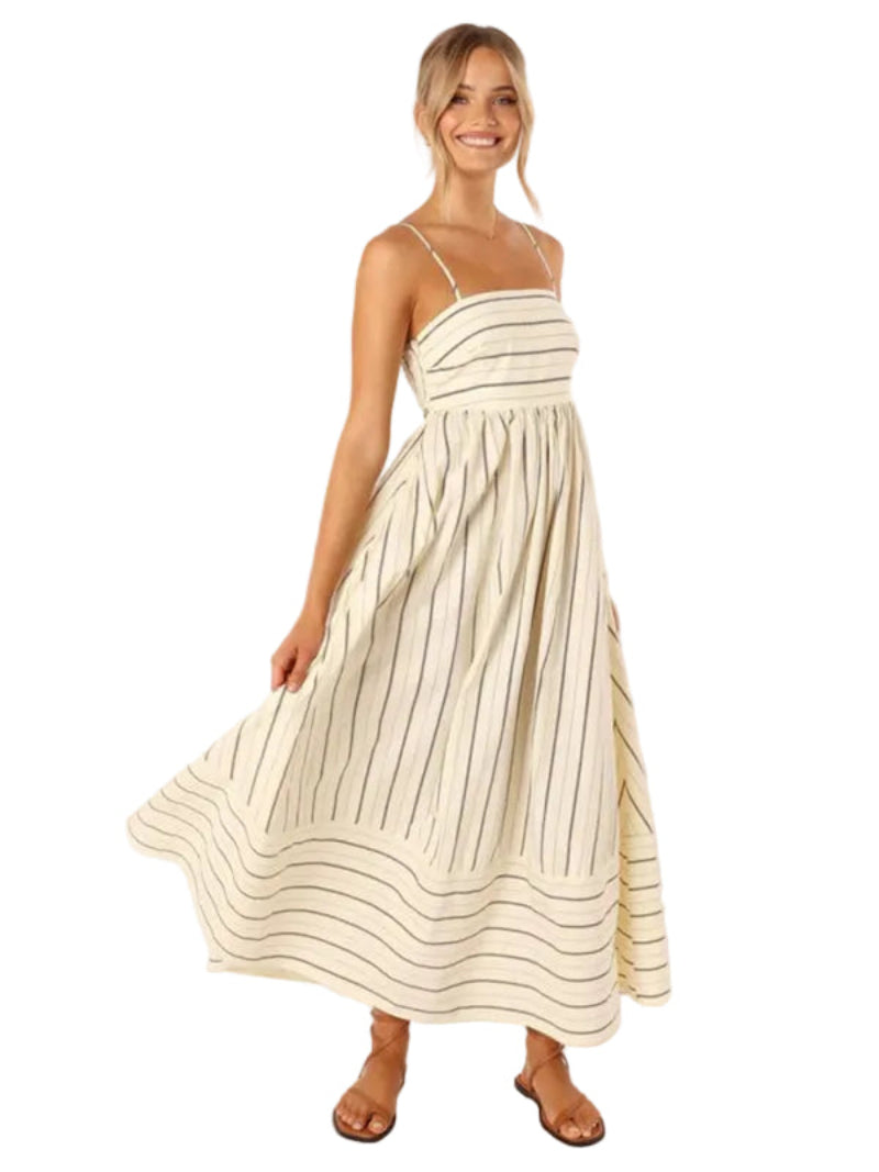 Women’s Striped A Line Dress with Spaghetti Straps Maxi