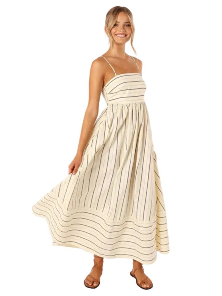 Women’s Striped A Line Dress with Spaghetti Straps Maxi