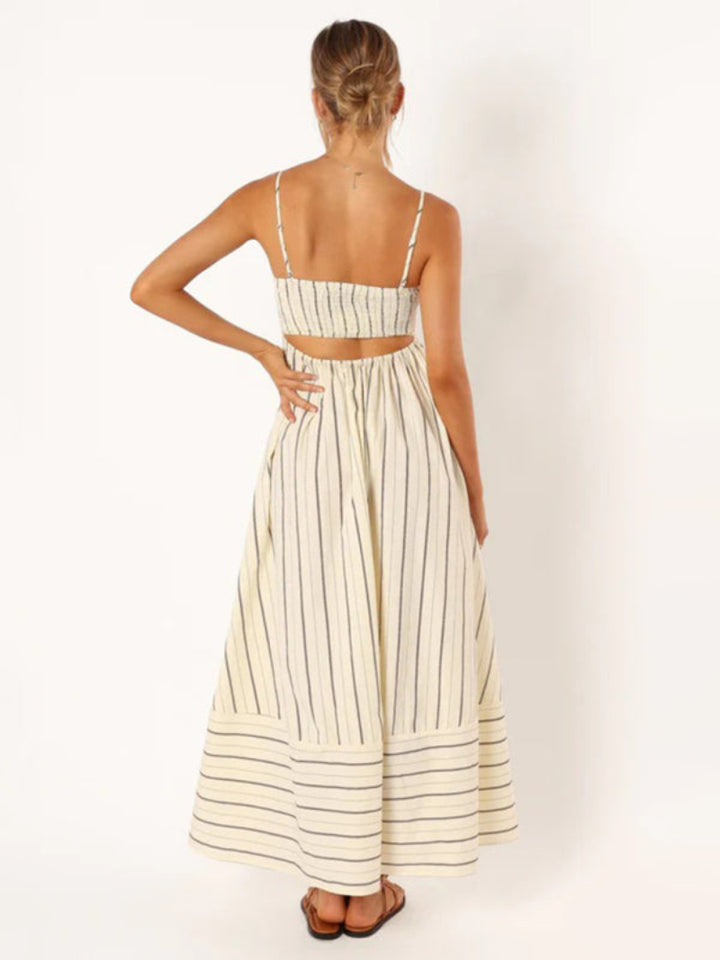 Women’s Striped A Line Dress with Spaghetti Straps Maxi