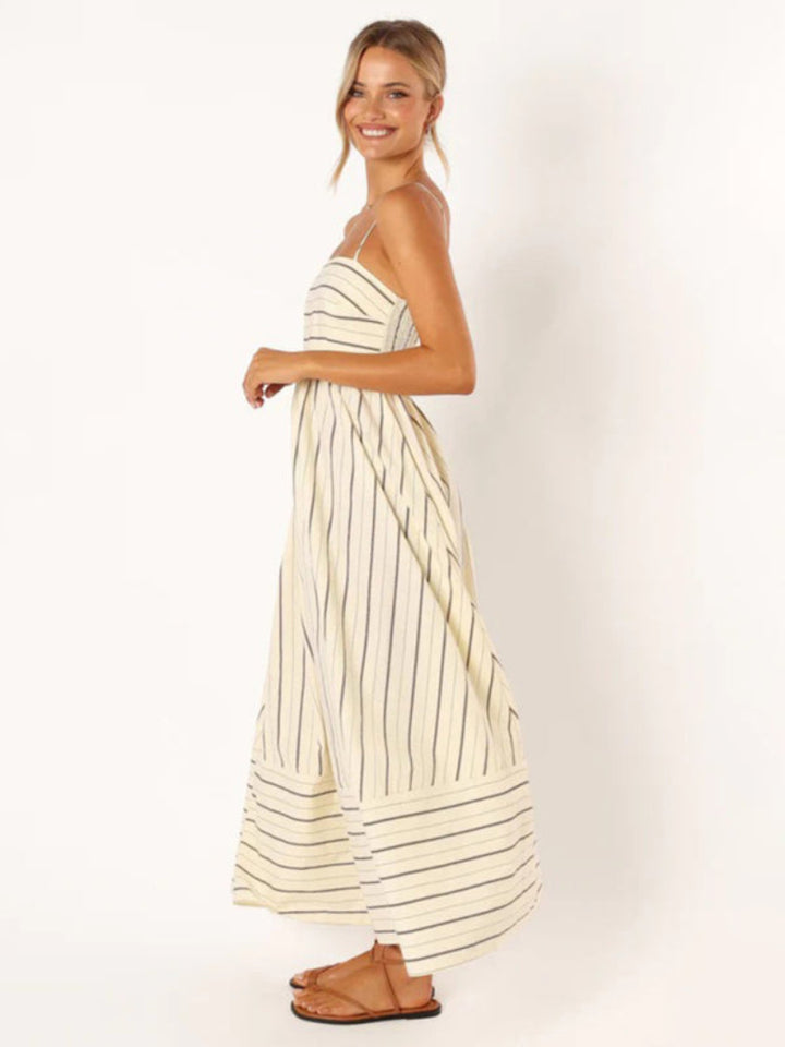 Women’s Striped A Line Dress with Spaghetti Straps Maxi