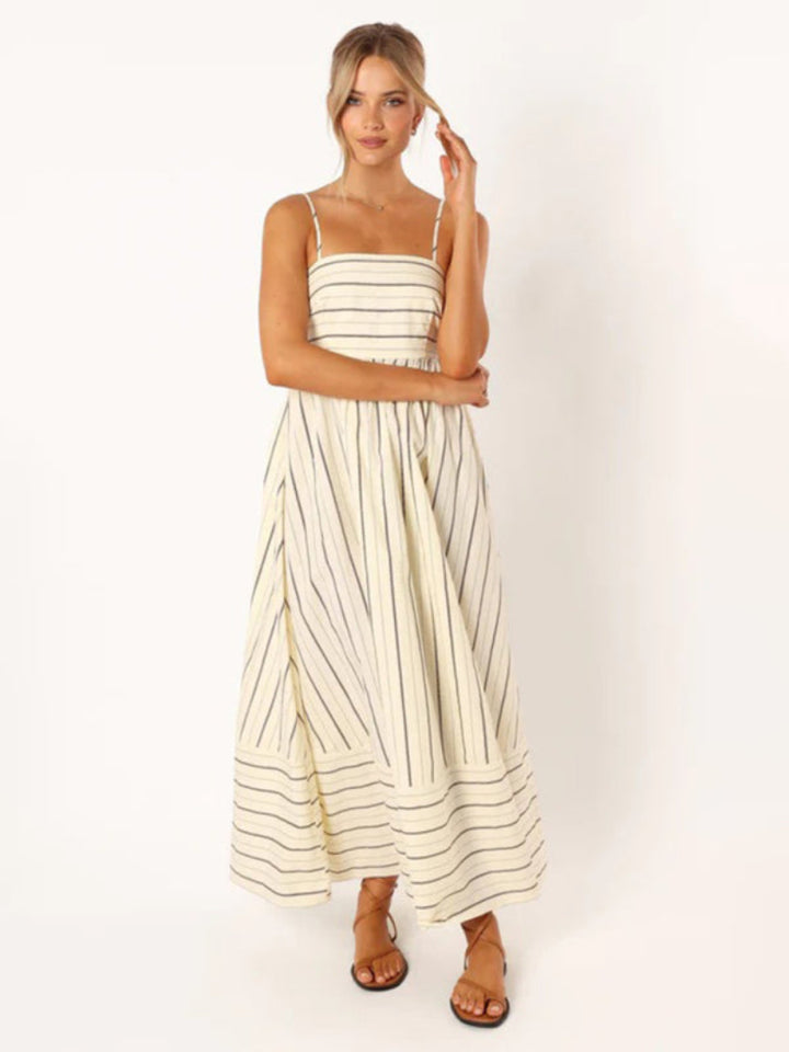 Women’s Striped A Line Dress with Spaghetti Straps Maxi