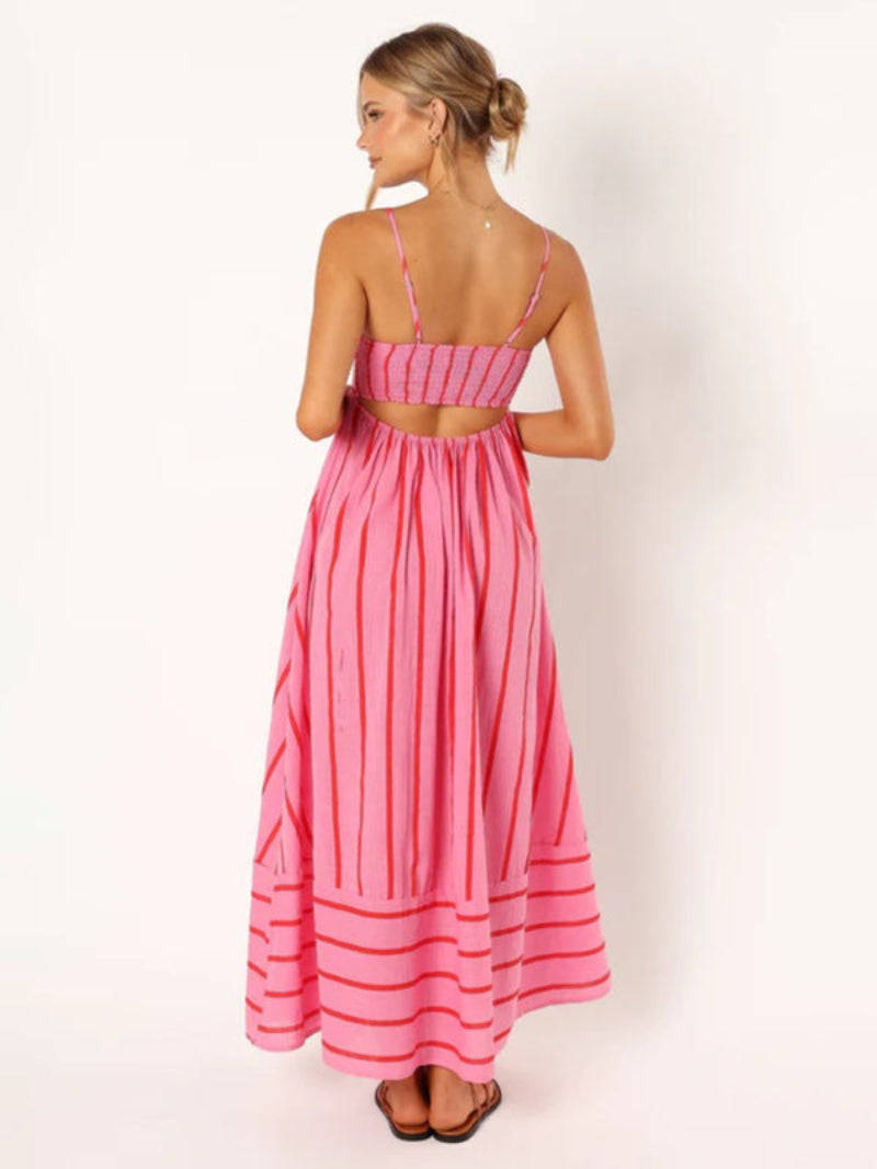 Women’s Striped A Line Dress with Spaghetti Straps Maxi