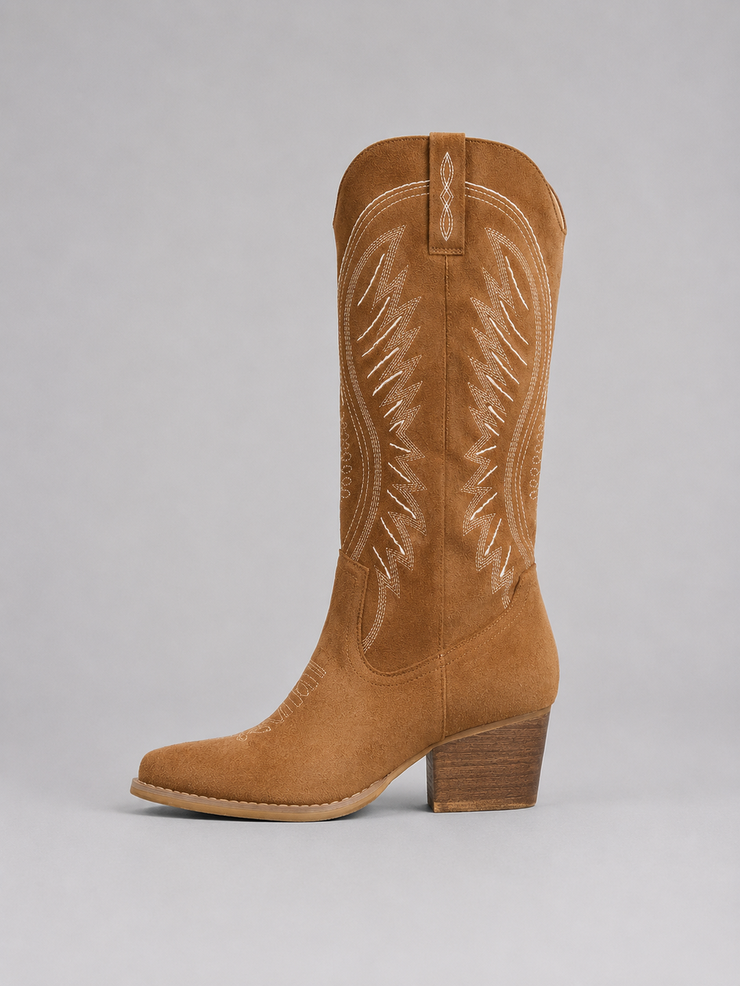 Cowboy Boots Womens Suede Western Block Heel Stitched