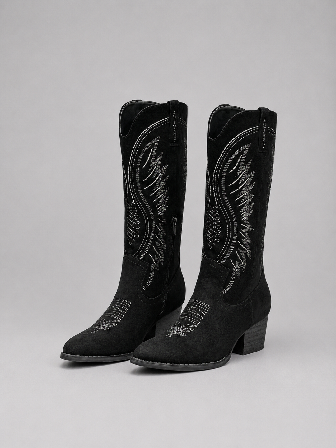Cowboy Boots Womens Suede Western Block Heel Stitched