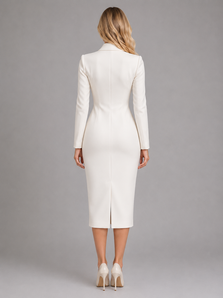 Blazer Dress Womens Lapel Neckline Button Front Midi