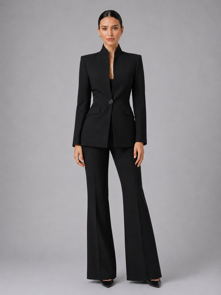 Trouser Suit Womens Collarless Blazer Two Piece Formal