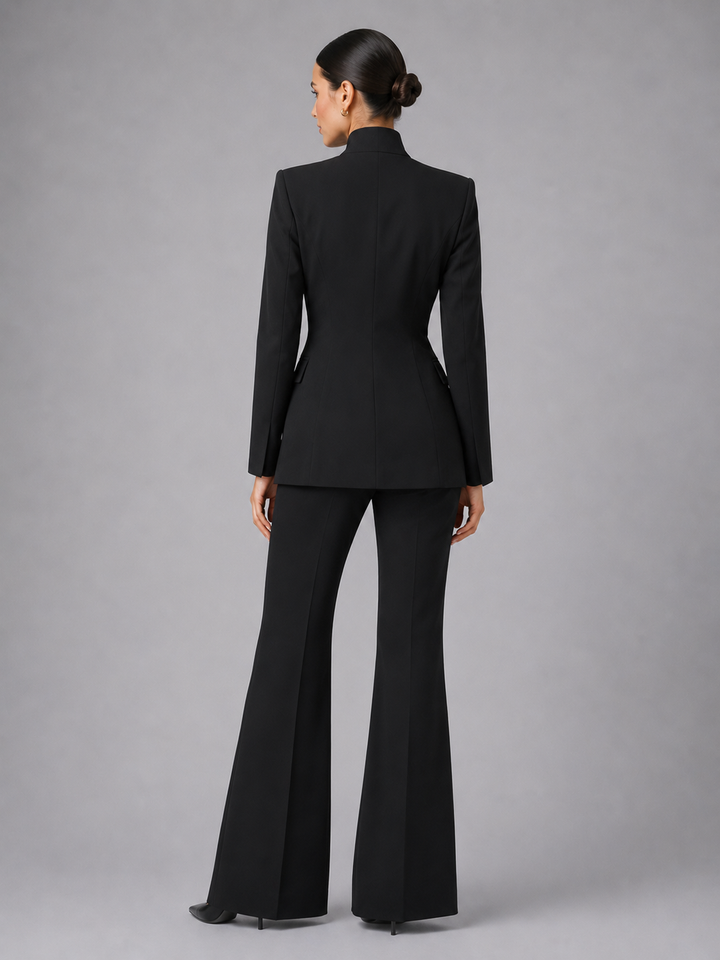 Trouser Suit Womens Collarless Blazer Two Piece Formal