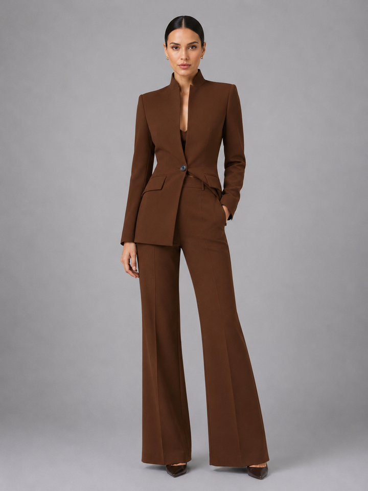 Trouser Suit Womens Collarless Blazer Two Piece Formal
