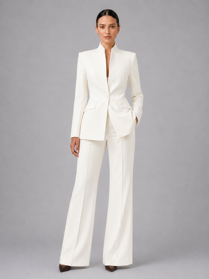 Trouser Suit Womens Collarless Blazer Two Piece Formal