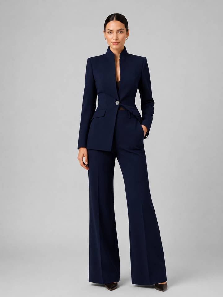 Trouser Suit Womens Collarless Blazer Two Piece Formal