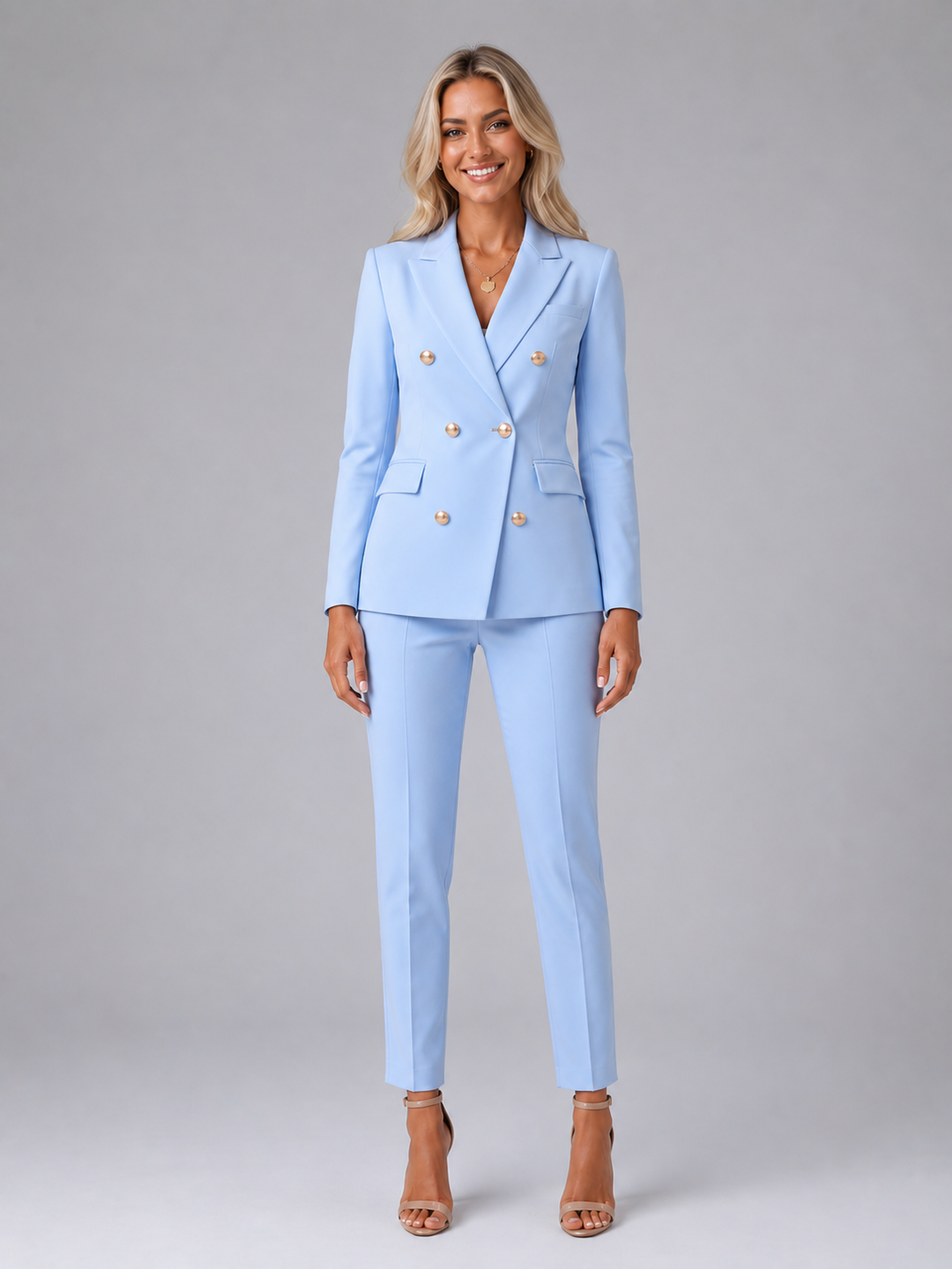 Trouser Suit Womens Double Breasted Blazer Tailored Two Piece