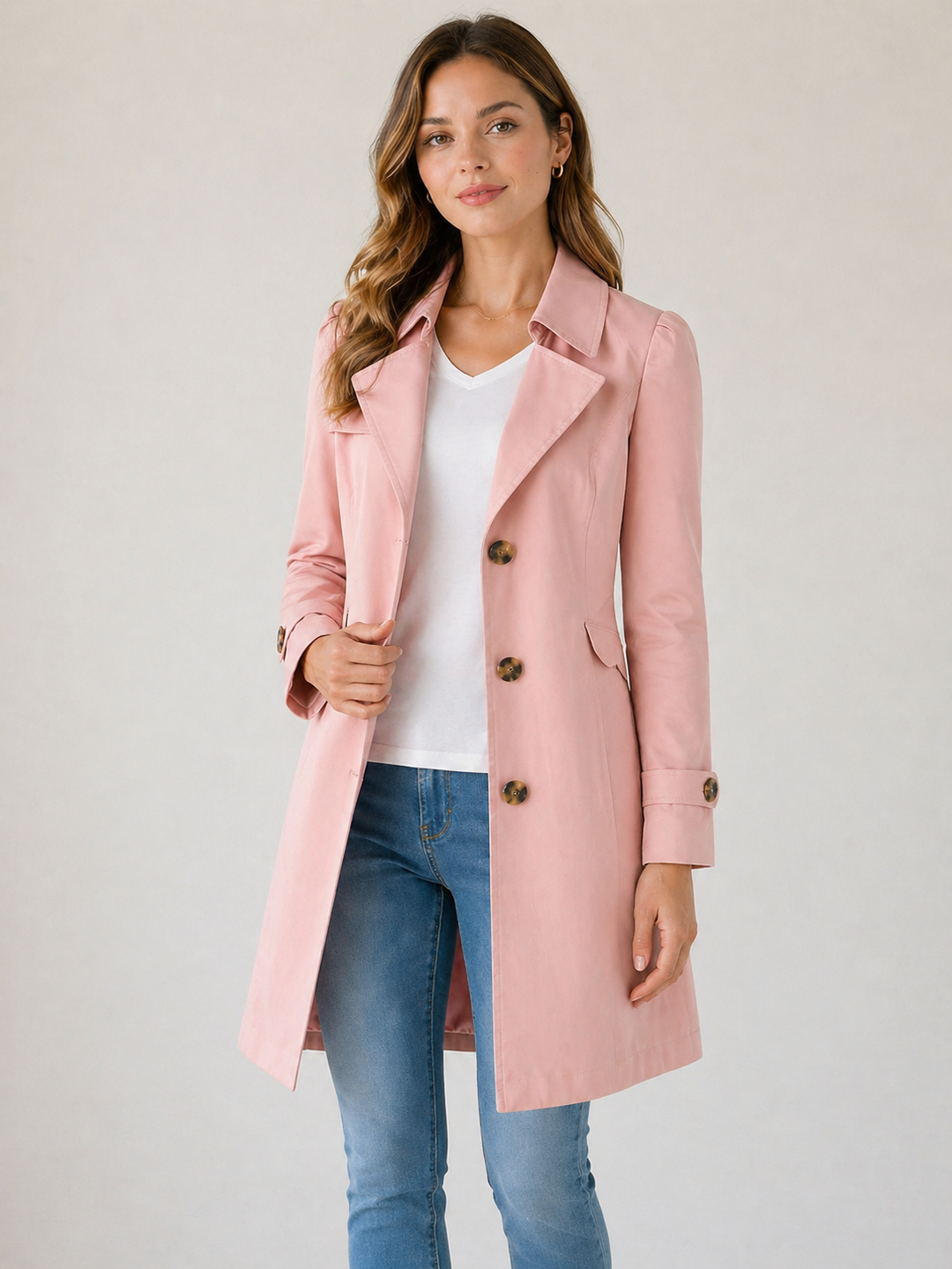 Trench Coat Womens Short Length Buttoned Tailored