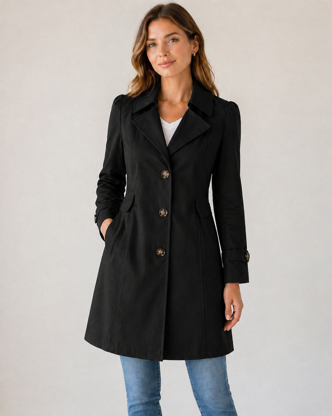 Trench Coat Womens Short Length Buttoned Tailored