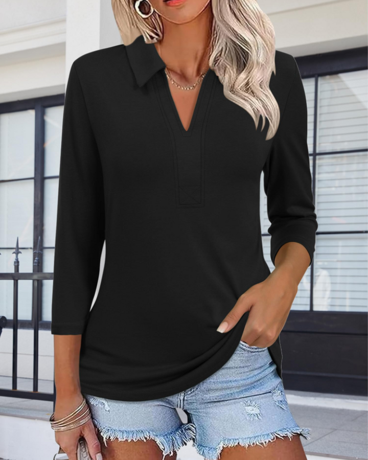 Polo Top Womens V-Neck Collared 3/4 Sleeve Tunic Length Casual Workwear - image 6