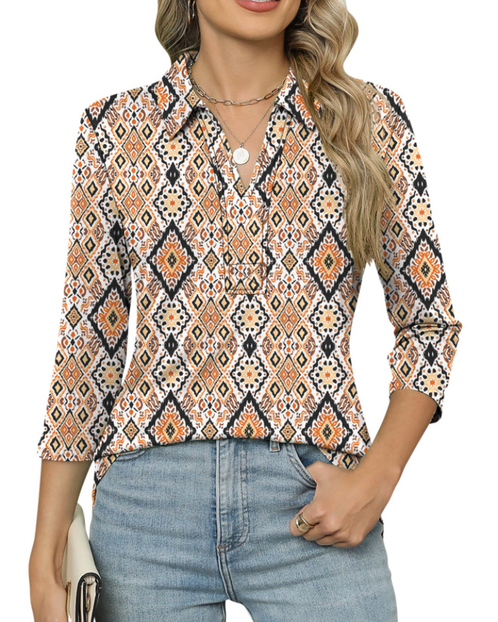 Polo Top Womens V-Neck Collared 3/4 Sleeve Tunic Length Casual Workwear - image 5