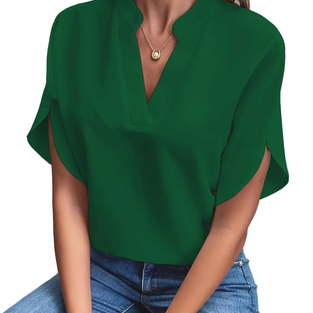Women’s V Neck Blouse Loose Fit Short Sleeve