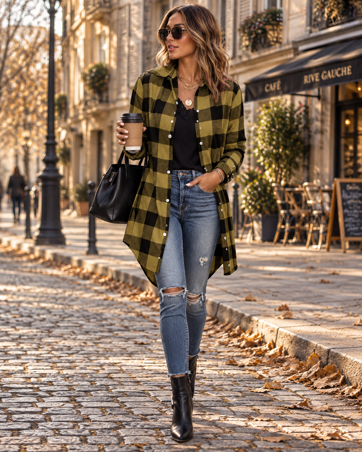 Check Shirt Womens Oversized Flannel Look Button Up Longline Boyfriend Fit Long Sleeve - image 2