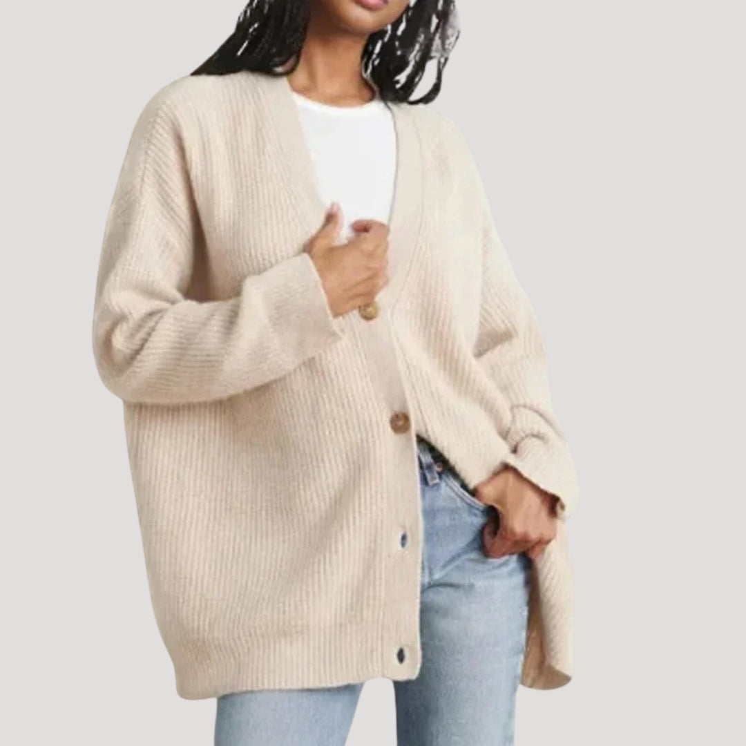 Chunky Knit Cardigan Womens Oversized V Neck Button Front Dropped Shoulder - image 5