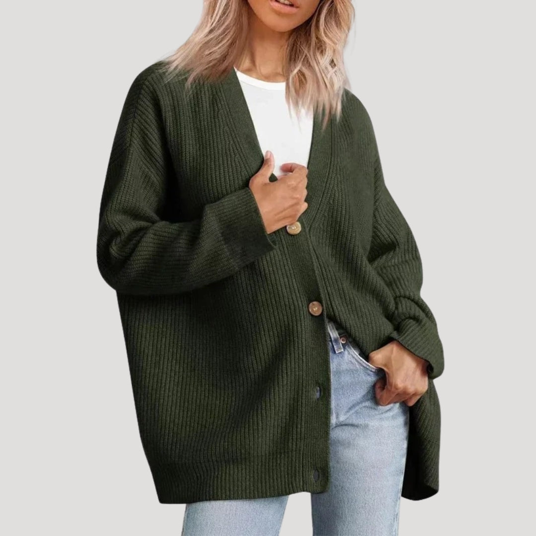 Chunky Knit Cardigan Womens Oversized V Neck Button Front Dropped Shoulder - image 7