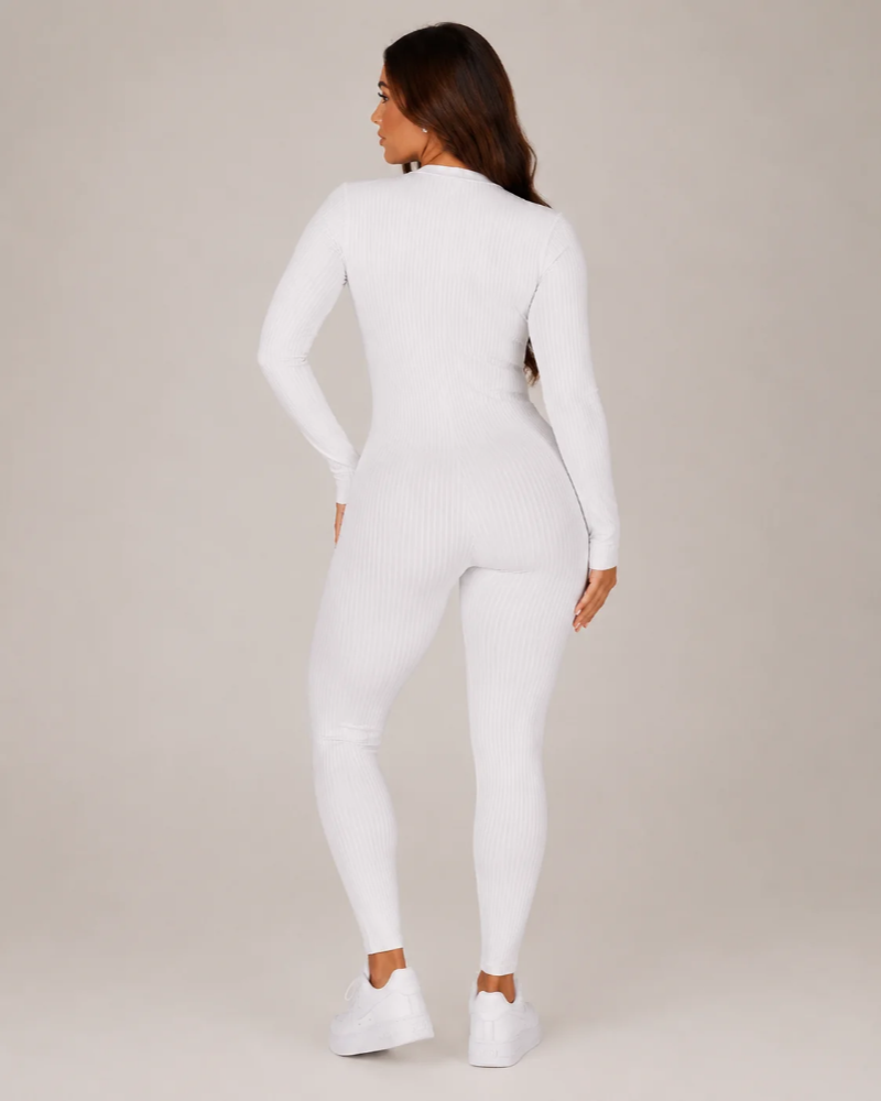 Ribbed Jumpsuit Womens Long Sleeve Half Zip Stretch Bodycon Thumbhole Cuffs Activewear - image 6
