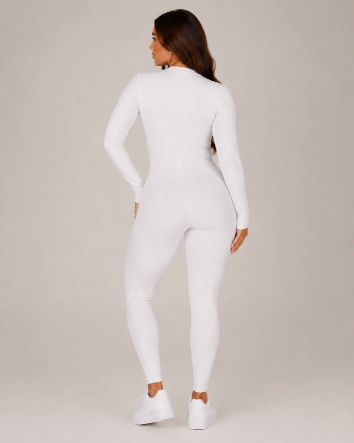 Ribbed Jumpsuit Womens Long Sleeve Half Zip Stretch Bodycon Thumbhole Cuffs Activewear - image 6