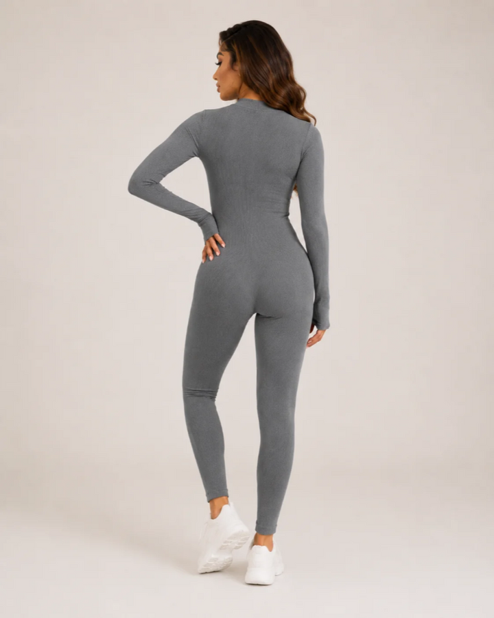 Ribbed Jumpsuit Womens Long Sleeve Half Zip Stretch Bodycon Thumbhole Cuffs Activewear - image 16