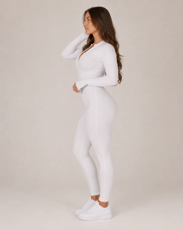 Ribbed Jumpsuit Womens Long Sleeve Half Zip Stretch Bodycon Thumbhole Cuffs Activewear - image 10