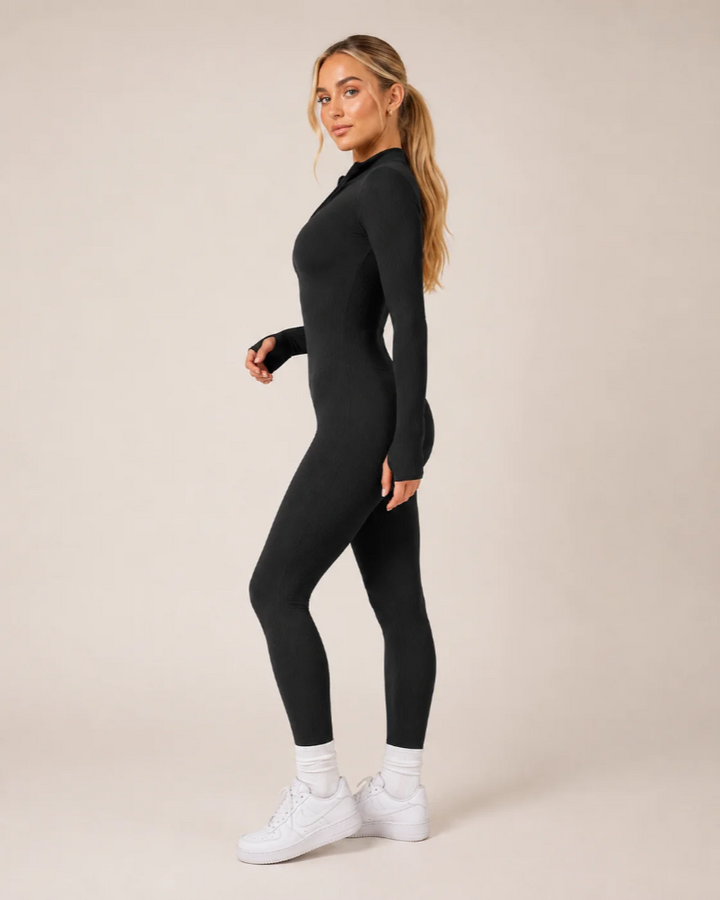 Ribbed Jumpsuit Womens Long Sleeve Half Zip Stretch Bodycon Thumbhole Cuffs Activewear - image 13