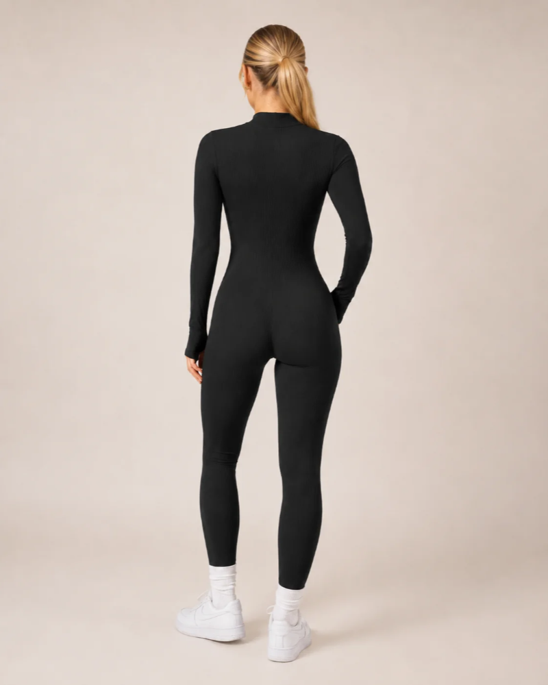 Ribbed Jumpsuit Womens Long Sleeve Half Zip Stretch Bodycon Thumbhole Cuffs Activewear - image 14
