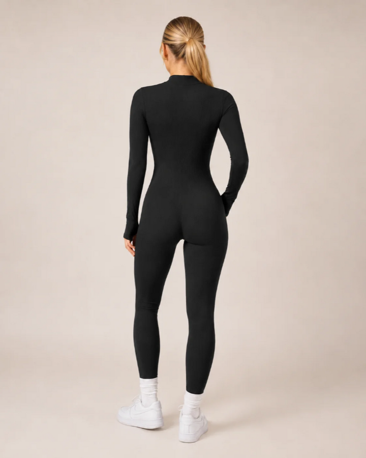 Ribbed Jumpsuit Womens Long Sleeve Half Zip Stretch Bodycon Thumbhole Cuffs Activewear - image 14