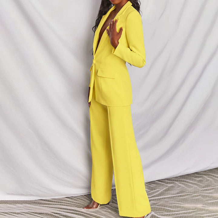 Trouser Suit Womens Two Piece Single Button Blazer Wide Leg Trousers Set - image 3