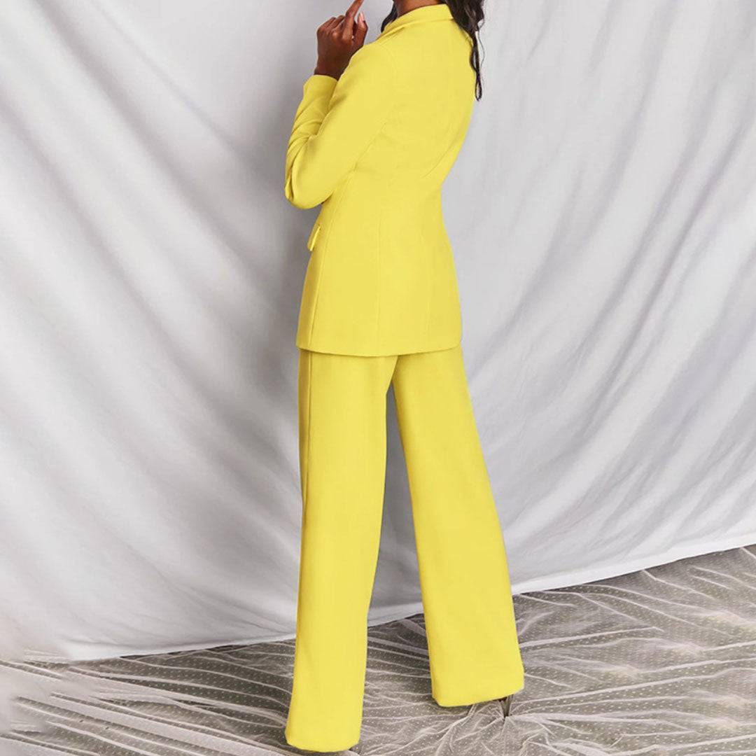 Trouser Suit Womens Two Piece Single Button Blazer Wide Leg Trousers Set - image 4