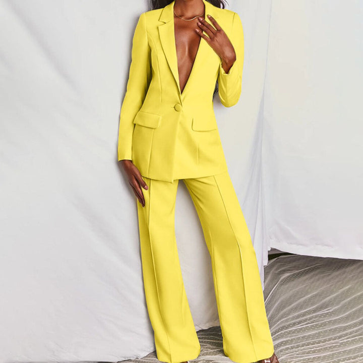 Trouser Suit Womens Two Piece Single Button Blazer Wide Leg Trousers Set - image 1