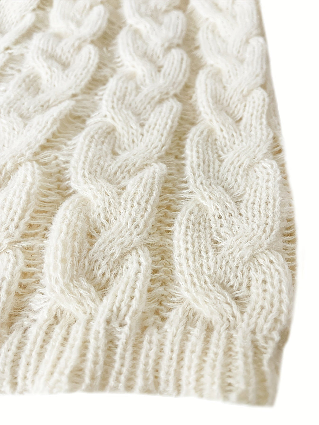 Cable Knit Jumper Womens V Neck Balloon Sleeve Chunky Dropped Shoulder Longline - image 4