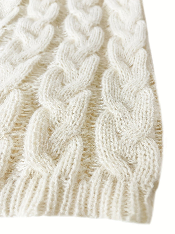 Cable Knit Jumper Womens V Neck Balloon Sleeve Chunky Dropped Shoulder Longline - image 4