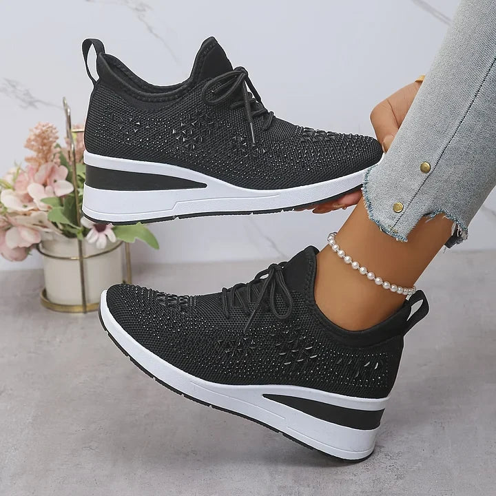 Orthopaedic Trainers Womens Arch Support Hidden Wedge Rhinestone Knit Lace Up - image 8