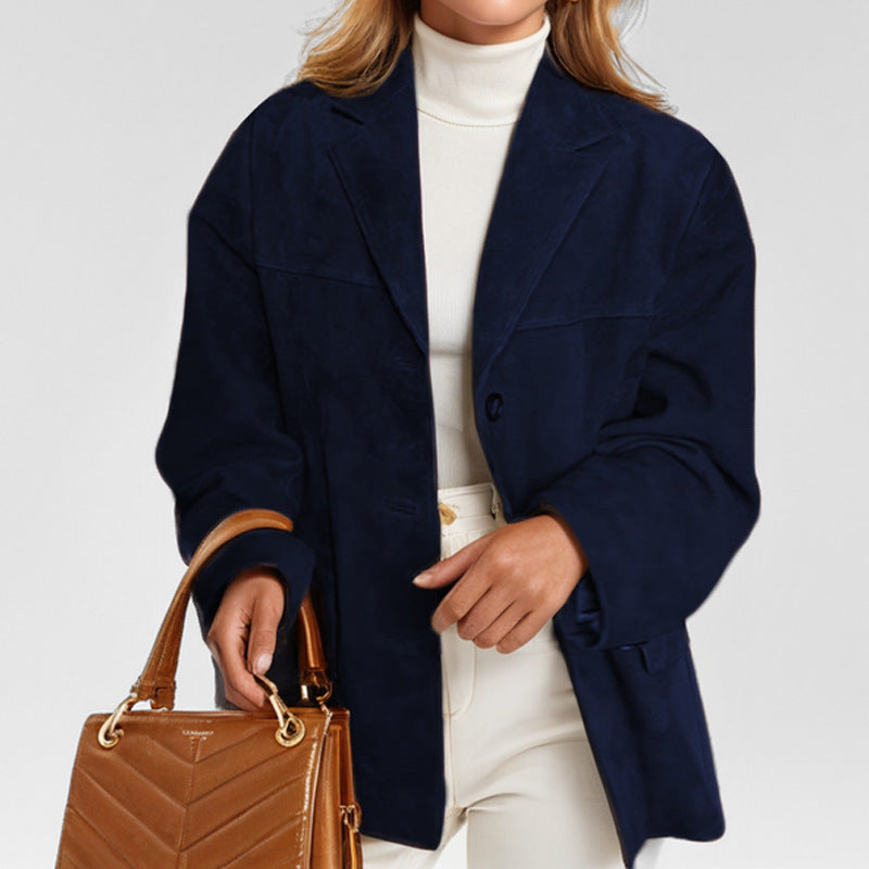 Faux Suede Blazer Womens Oversized Single Breasted Notch Lapel Button Front Relaxed Fit - image 3