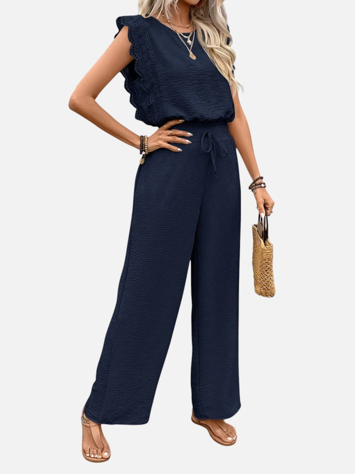 Two Piece Outfit Set Womens Relaxed Top Wide Leg Trousers