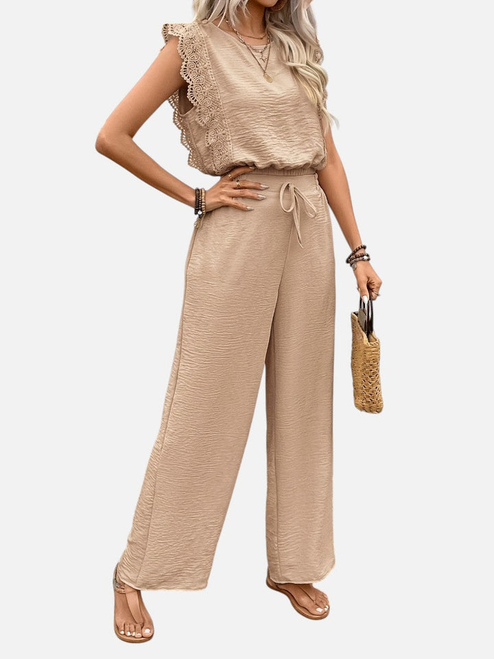 Two Piece Outfit Set Womens Relaxed Top Wide Leg Trousers