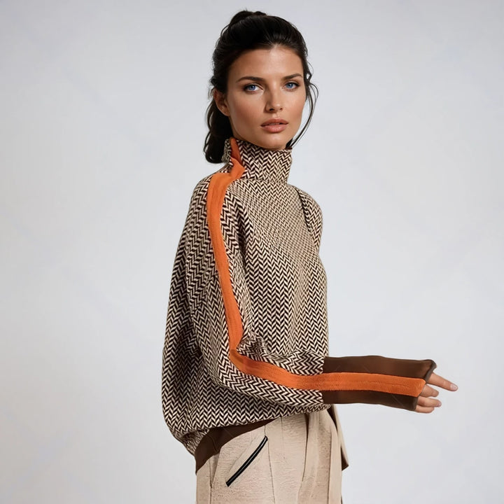 Roll Neck Jumper Womens Contrast Sleeve Stripe Speckled Knit Dropped Shoulder - image 1