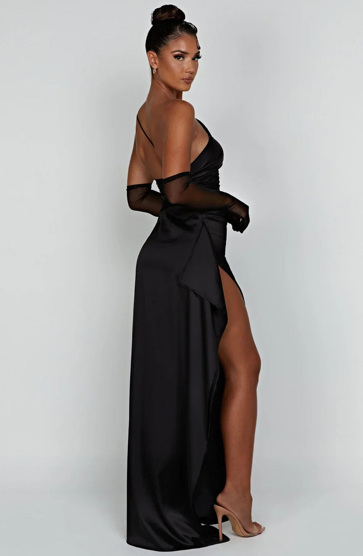Satin Maxi Dress Womens One Shoulder Pleated High Split Evening - image 4