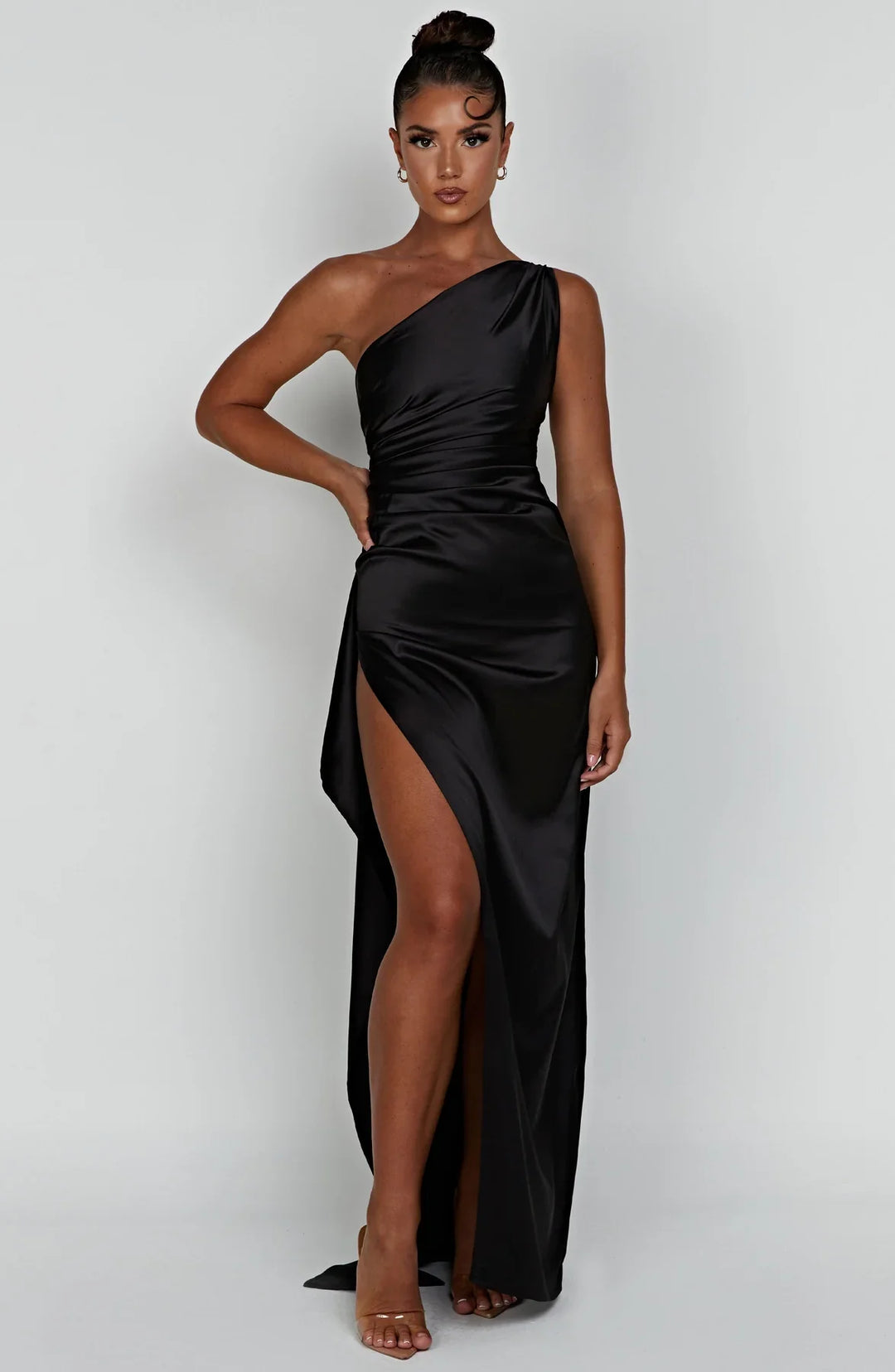 Satin Maxi Dress Womens One Shoulder Pleated High Split Evening - image 5